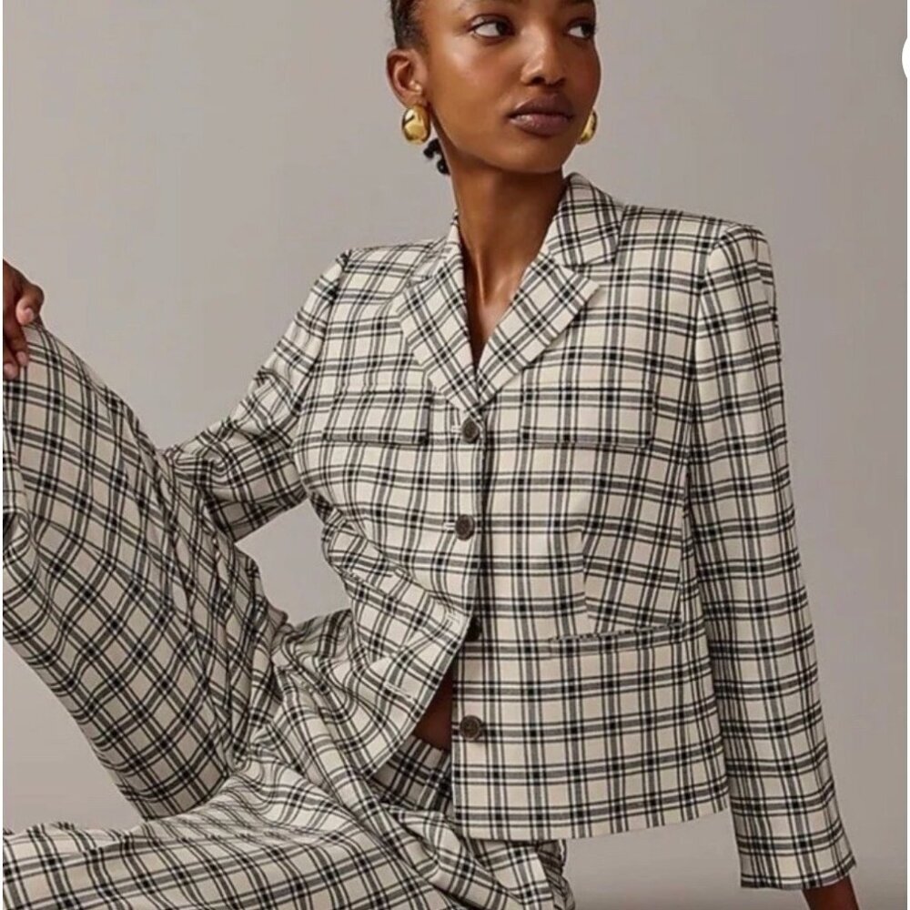 NWT J. Crew Collection Blazer Plaid Italian City Wool Blend Women's Plus Size 22